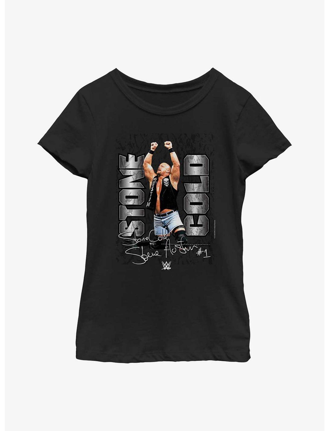 WWE Stone Cold Steve Austin Signature Photo Youth Girls T-Shirt, BLACK, hi-res