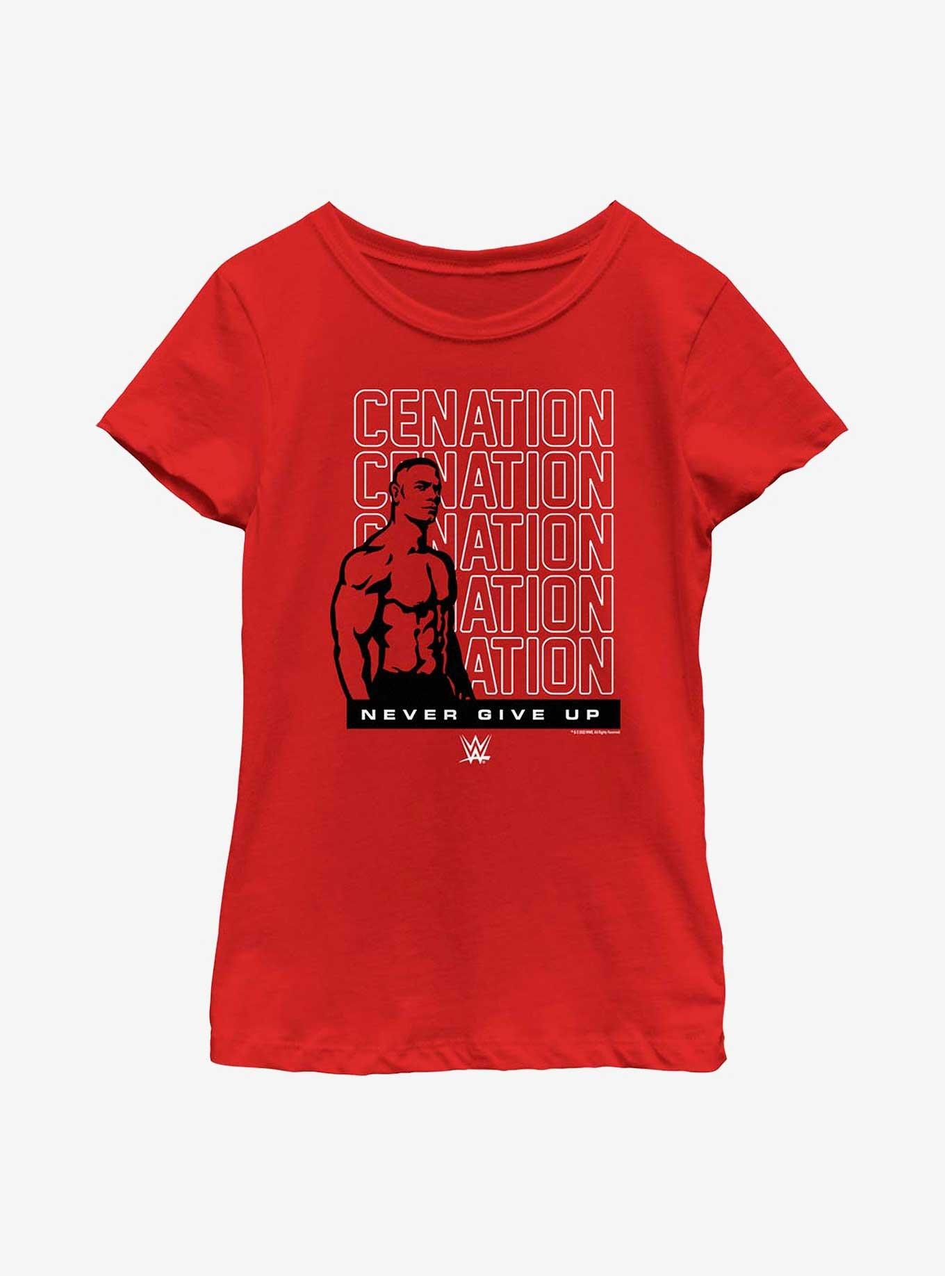 WWE John Cena Cenation Never Give Up Youth Girls T-Shirt, RED, hi-res