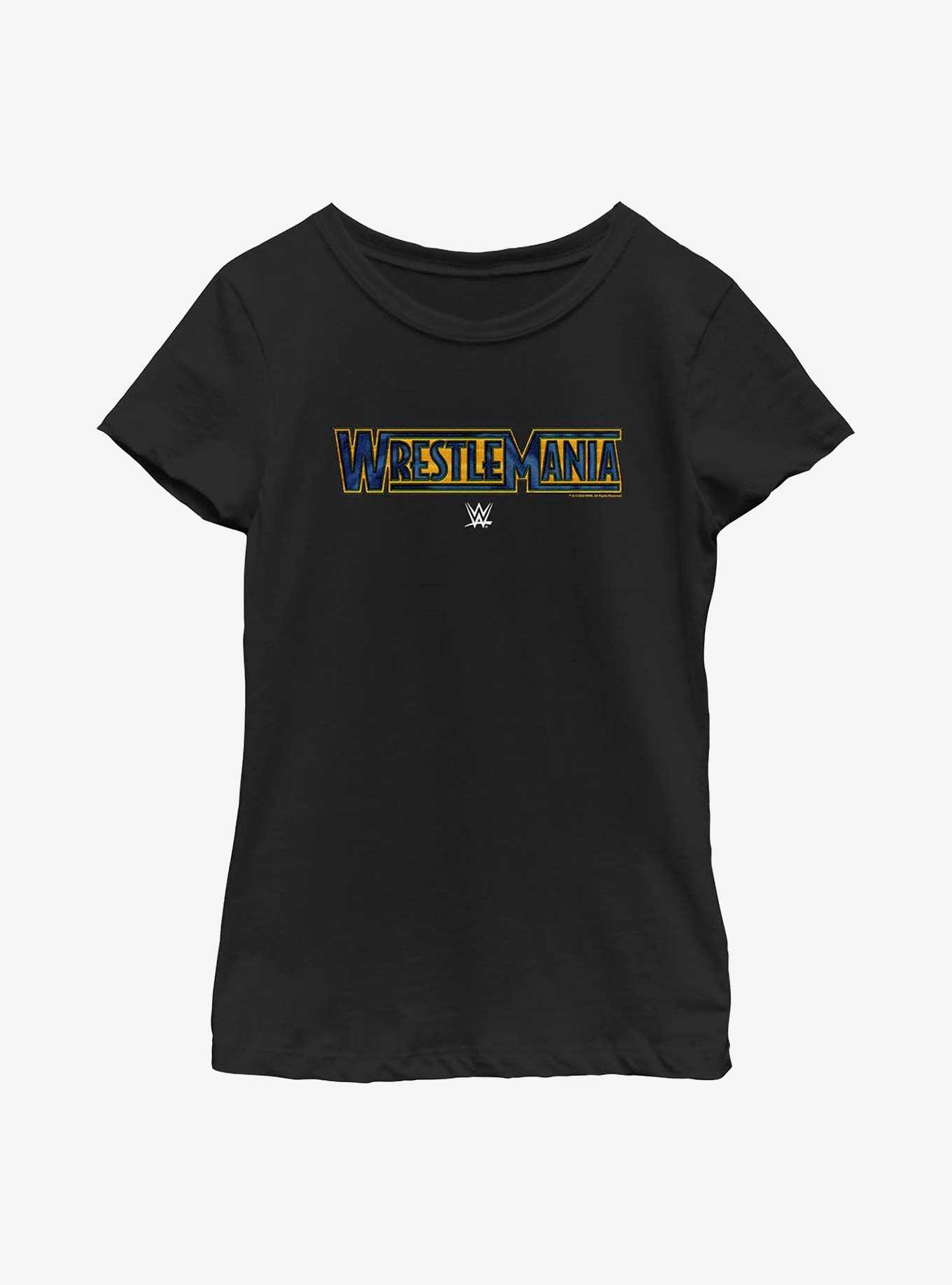 WWE WrestleMania Blue & Gold Logo Youth Girls T-Shirt, , hi-res