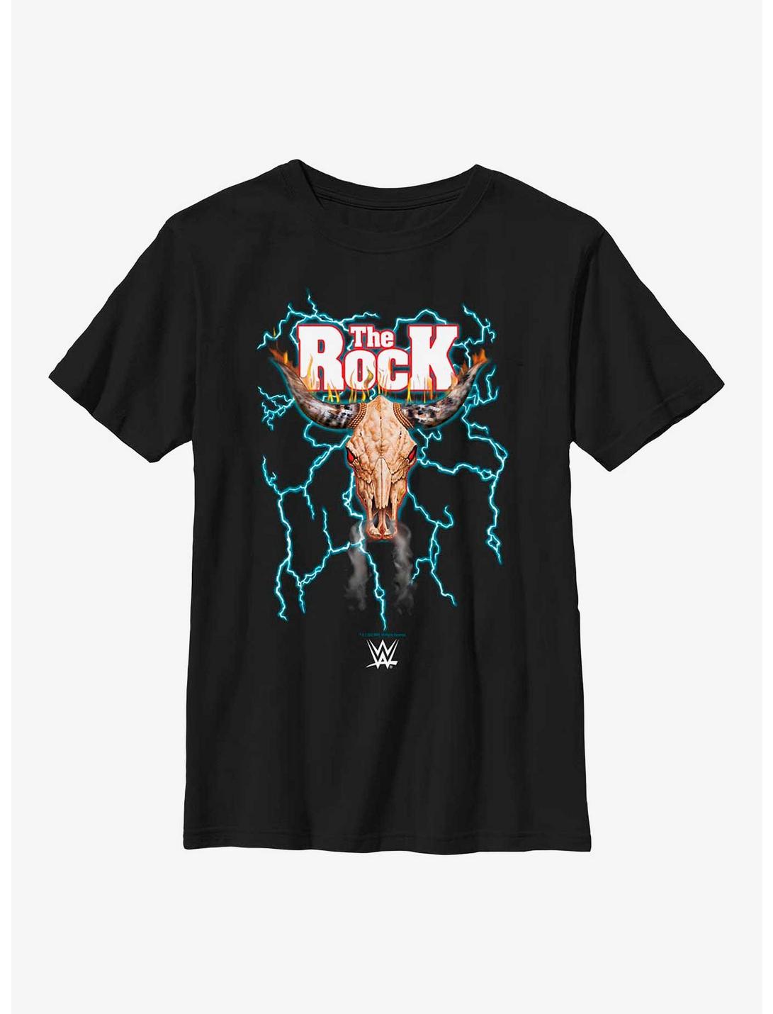 WWE The Rock Lightning Bull Skull Logo Youth T-Shirt, BLACK, hi-res