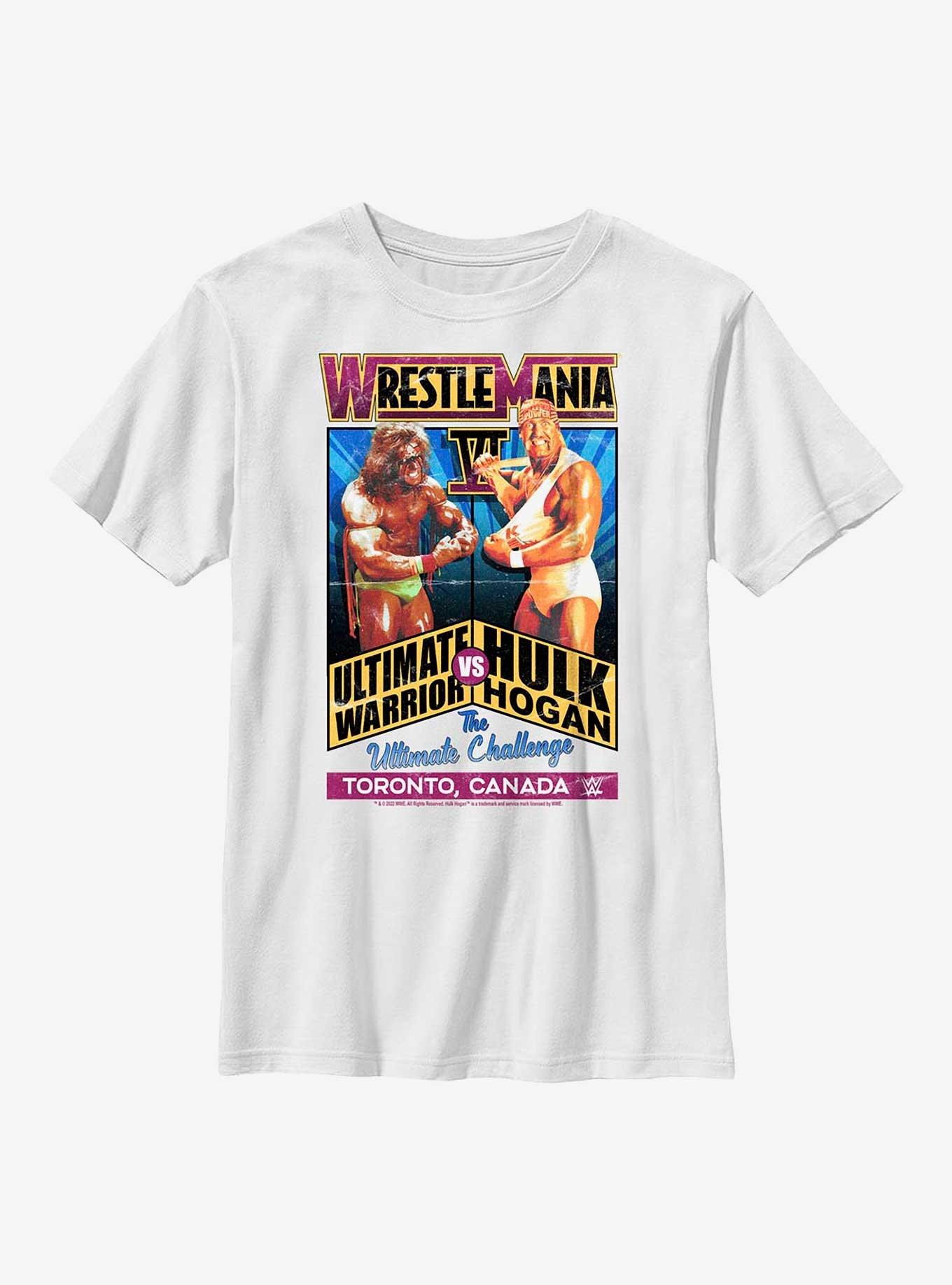 WWE WrestleMania 6 The Ultimate Challenge Ultimate Warrior Vs. Hulk HoganYouth T-Shirt, WHITE, hi-res