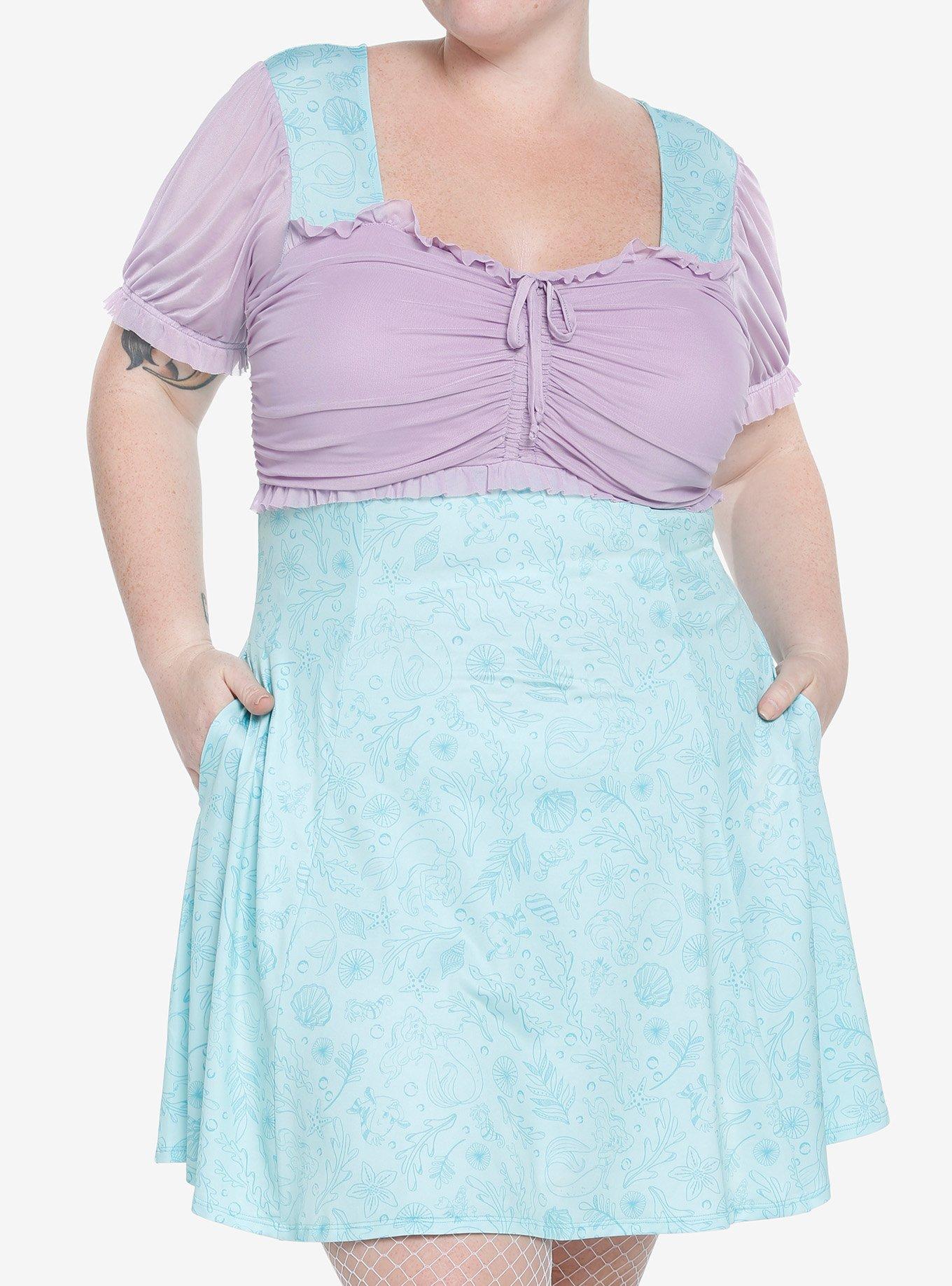 Her Universe Disney The Little Mermaid Lace-Up Sweetheart Dress Plus Size, MULTI, hi-res