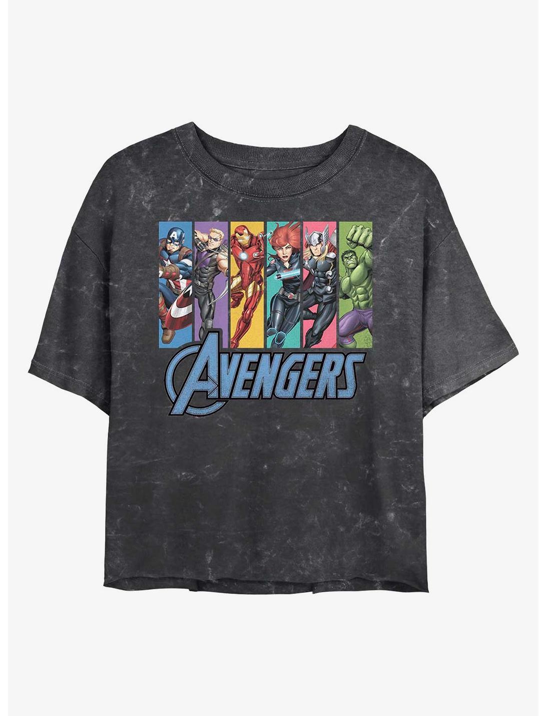 Marvel Avengers Unite Mineral Wash Crop Womens T-Shirt, BLACK, hi-res