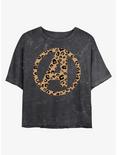 Marvel Avengers Leopard Fill Avengers Logo Mineral Wash Crop Womens T-Shirt, BLACK, hi-res