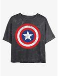 Marvel Captain America Distressed Shield Mineral Wash Crop Womens T-Shirt, BLACK, hi-res