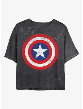 Marvel Captain America Distressed Shield Mineral Wash Crop Womens T-Shirt, , hi-res