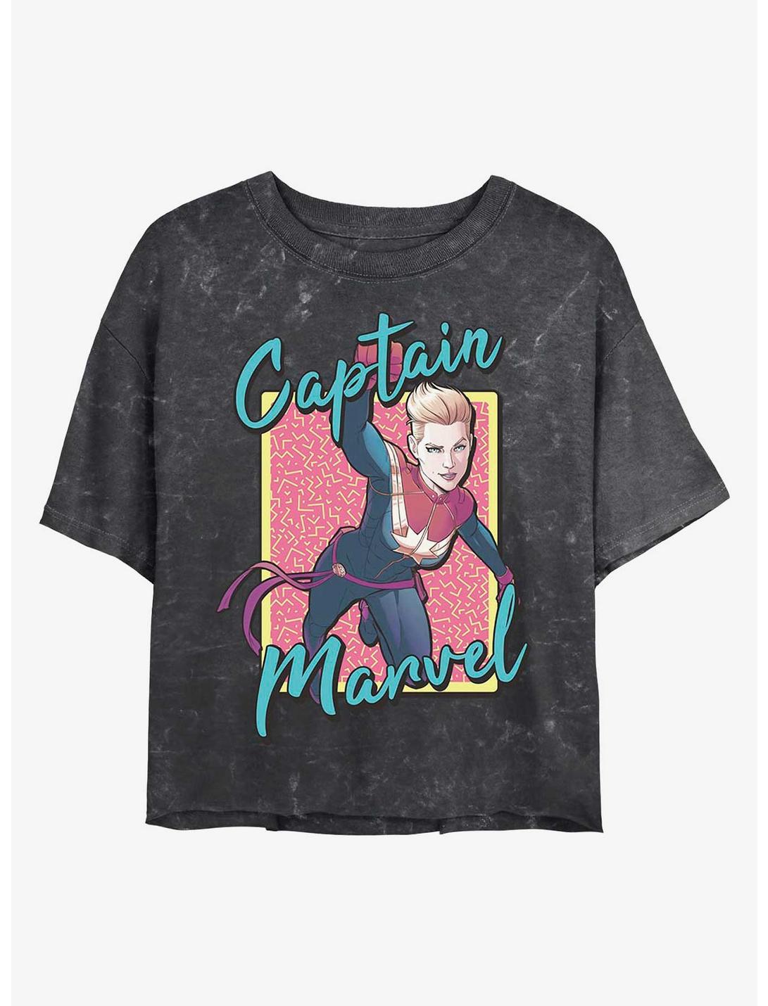 Marvel Captain Marvel 90's Captain Marvel Mineral Wash Crop Womens T-Shirt, BLACK, hi-res