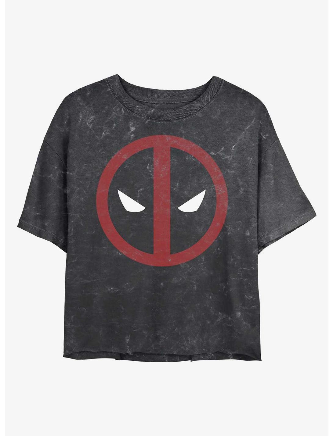Marvel Deadpool Eye Logo Mineral Wash Crop Womens T-Shirt, BLACK, hi-res