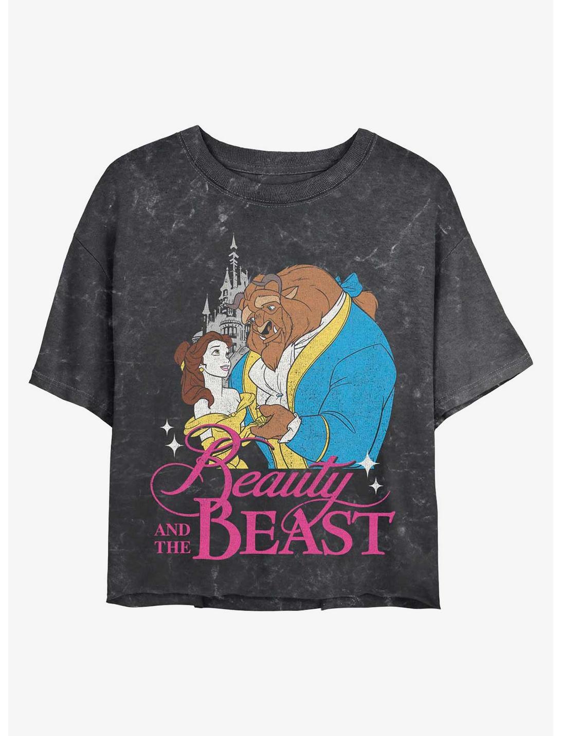 Disney Princesses Beauty and the Beast Classic Mineral Wash Crop Womens T-Shirt, BLACK, hi-res