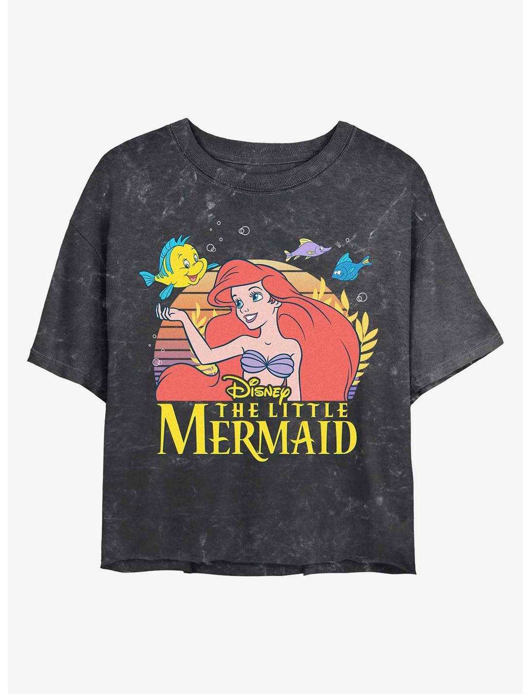 Disney Princesses The Little Mermaid Title Mineral Wash Crop Womens T-Shirt, BLACK, hi-res