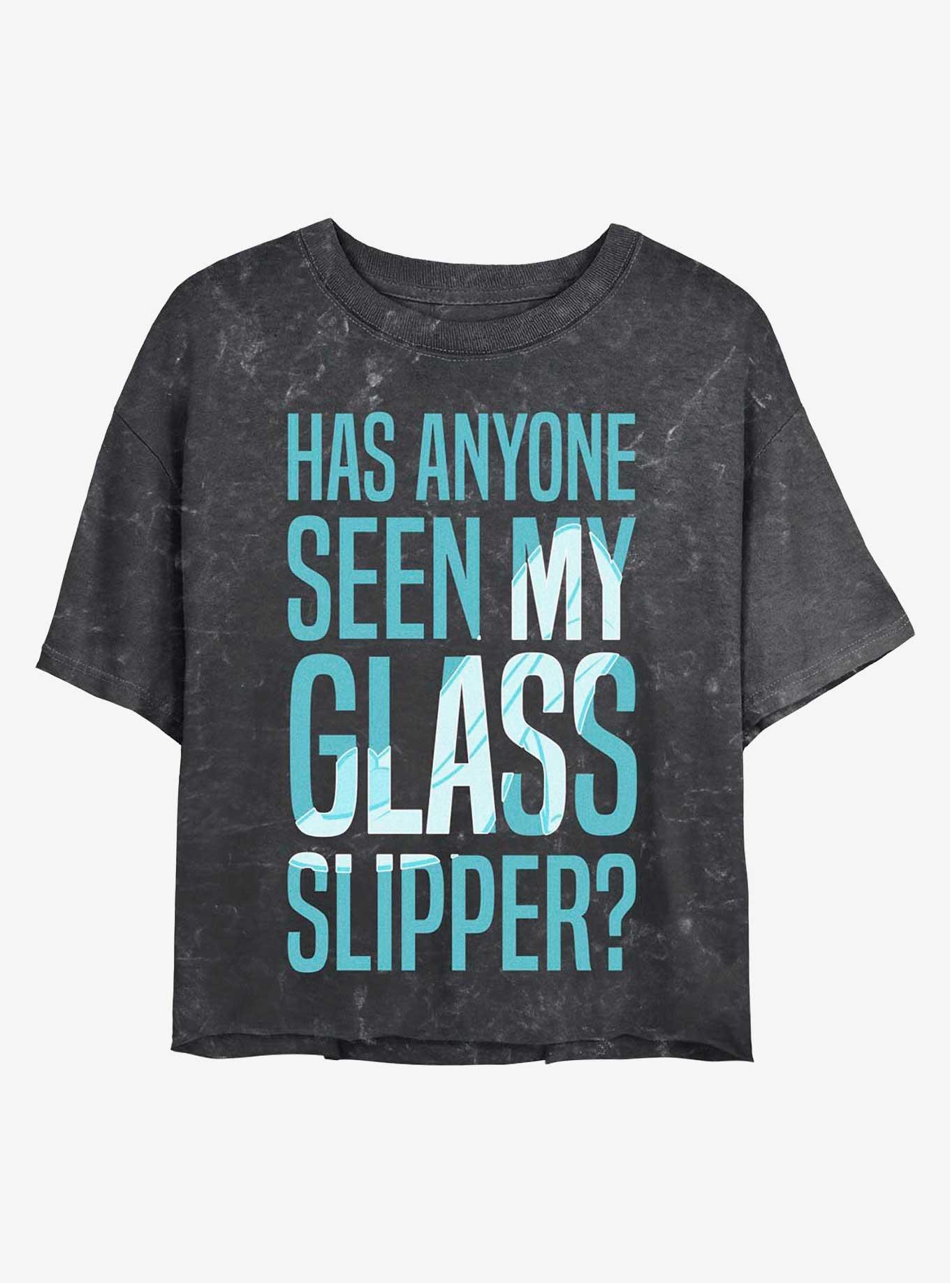 Disney Princesses Missing Glass Slipper Mineral Wash Crop Womens T-Shirt, BLACK, hi-res