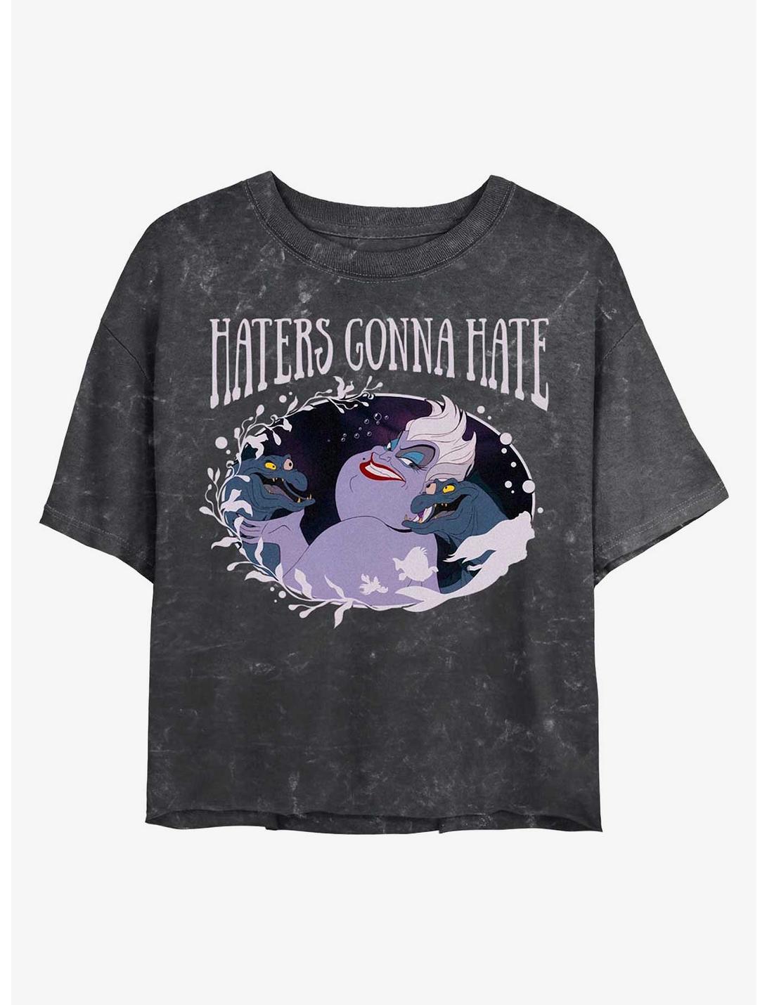 Disney Princesses Ursula Haters Mineral Wash Crop Womens T-Shirt, BLACK, hi-res