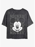 Disney Mickey Mouse Big Face Mineral Wash Crop Womens T-Shirt, BLACK, hi-res