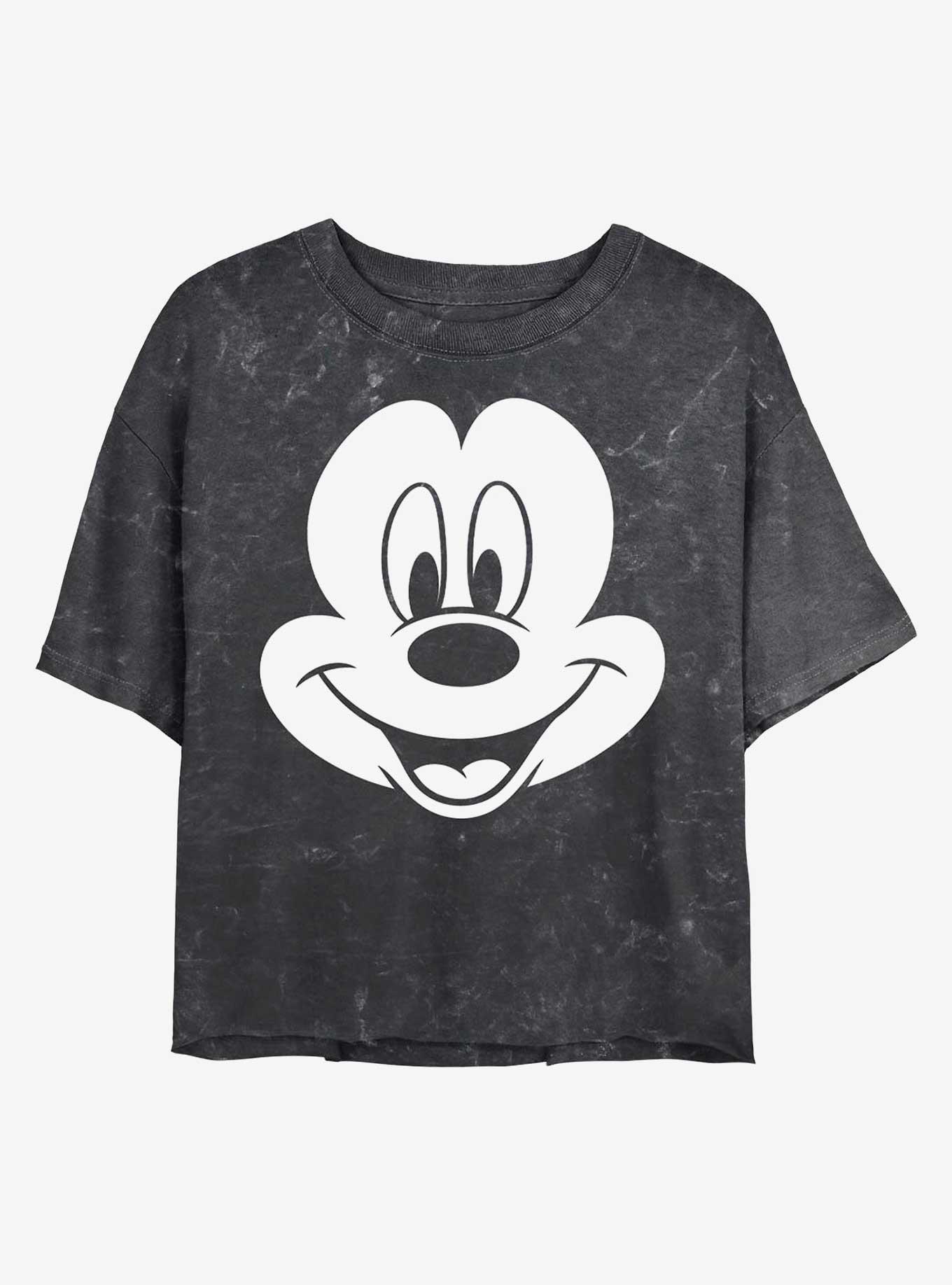 Disney Mickey Mouse Big Face Mickey Mineral Wash Crop Womens T-Shirt, , hi-res