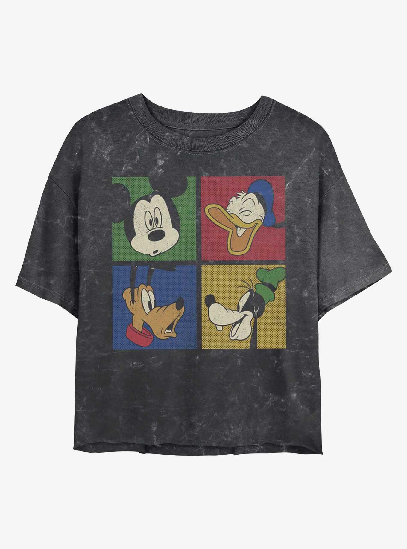 Disney Mickey Mouse Block Party Mineral Wash Crop Womens T-Shirt, BLACK, hi-res