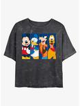Disney Mickey Mouse Bro Time Mineral Wash Crop Womens T-Shirt, BLACK, hi-res