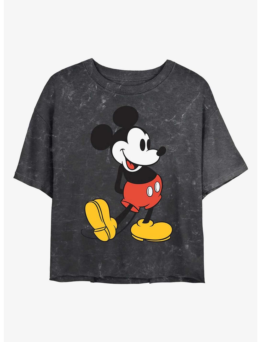 Disney Mickey Mouse Classic Mickey Mineral Wash Crop Womens T-Shirt, BLACK, hi-res