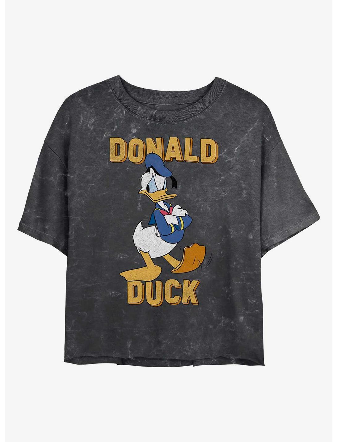 Disney Mickey Mouse Donald Duck Mineral Wash Crop Womens T-Shirt, BLACK, hi-res