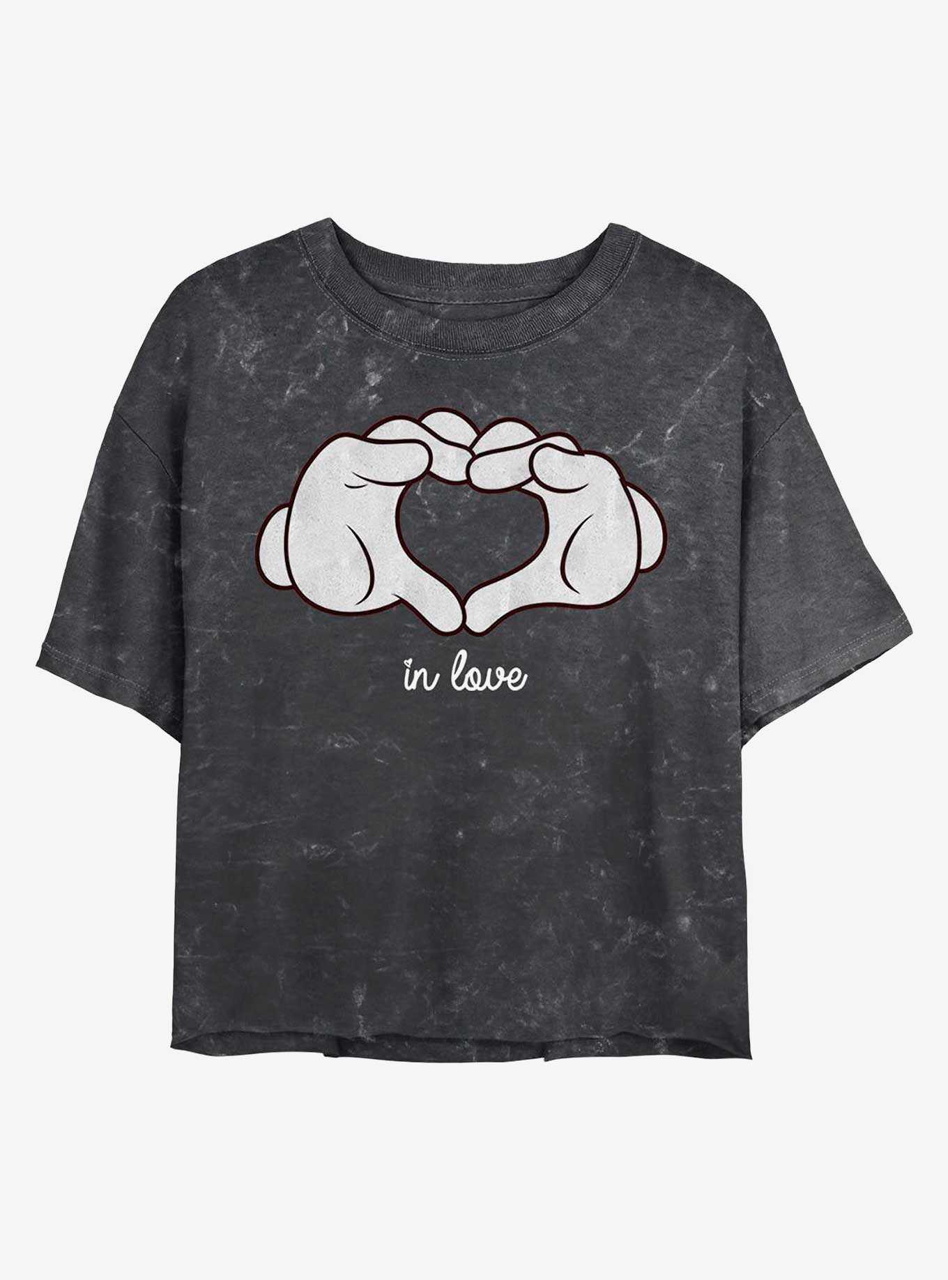 Disney Mickey Mouse Glove Heart Mineral Wash Crop Womens T-Shirt, , hi-res