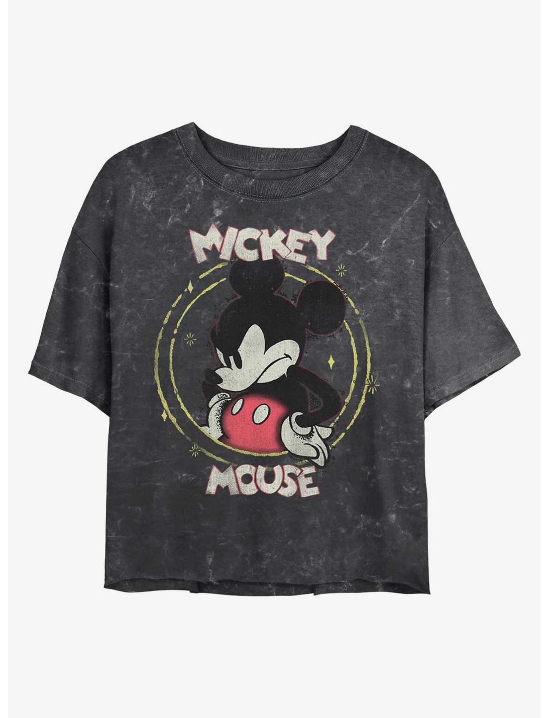Disney Mickey Mouse Gritty Mickey Mineral Wash Crop Womens T-Shirt, BLACK, hi-res