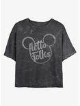 Disney Mickey Mouse Hello Folks Mineral Wash Crop Womens T-Shirt, BLACK, hi-res