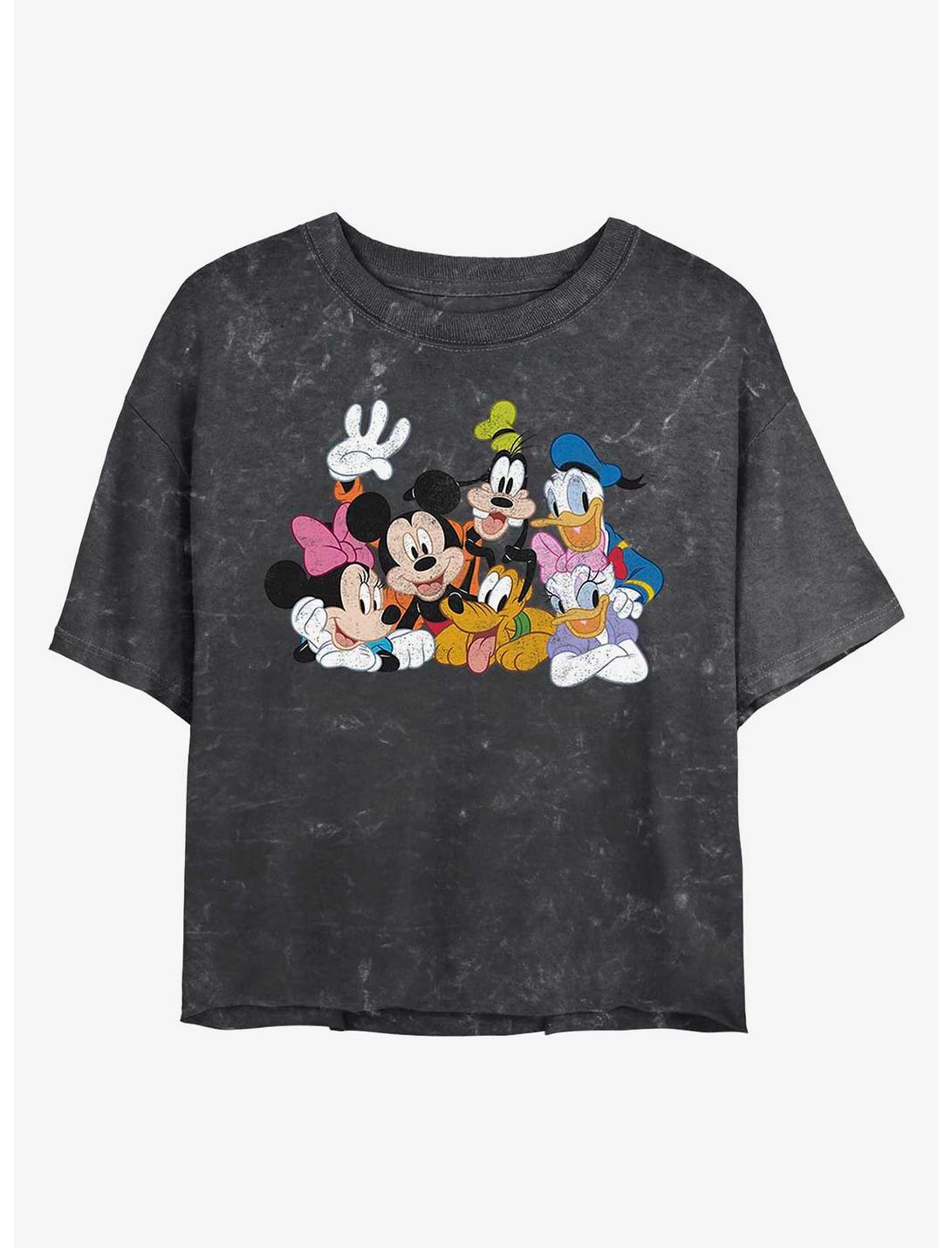 Disney Mickey Mouse Mickey Group Mineral Wash Crop Womens T-Shirt, BLACK, hi-res