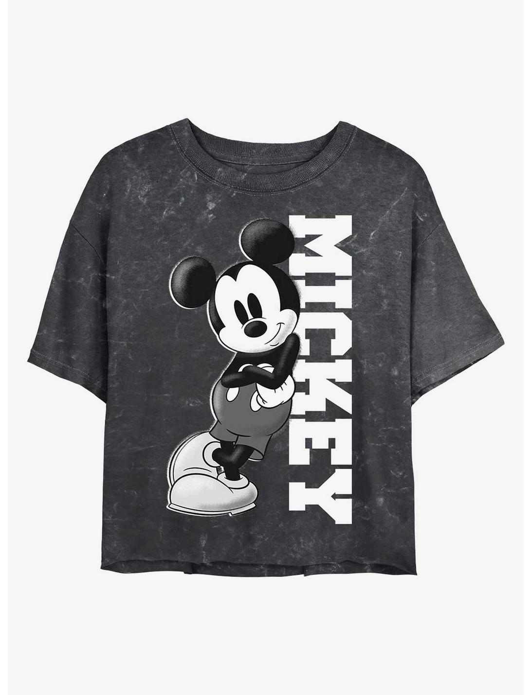 Disney Mickey Mouse Mickey Lean Mineral Wash Crop Womens T-Shirt, BLACK, hi-res