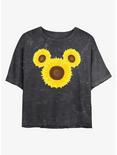 Disney Mickey Mouse Mickey Sunflower Mineral Wash Crop Womens T-Shirt, BLACK, hi-res