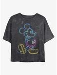 Disney Mickey Mouse Neon Mickey Mineral Wash Crop Womens T-Shirt, BLACK, hi-res
