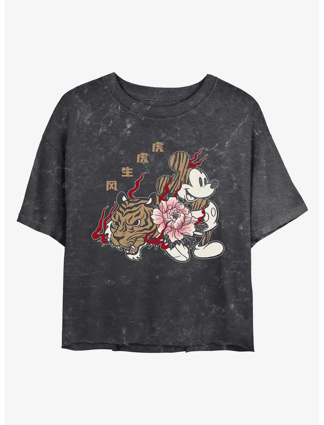 Disney Mickey Mouse New Year Mickey Mineral Wash Crop Womens T-Shirt, BLACK, hi-res