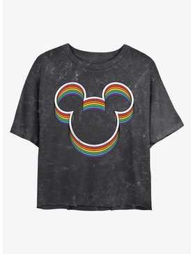 Disney Mickey Mouse Rainbow Ears Mineral Wash Crop Womens T-Shirt, , hi-res