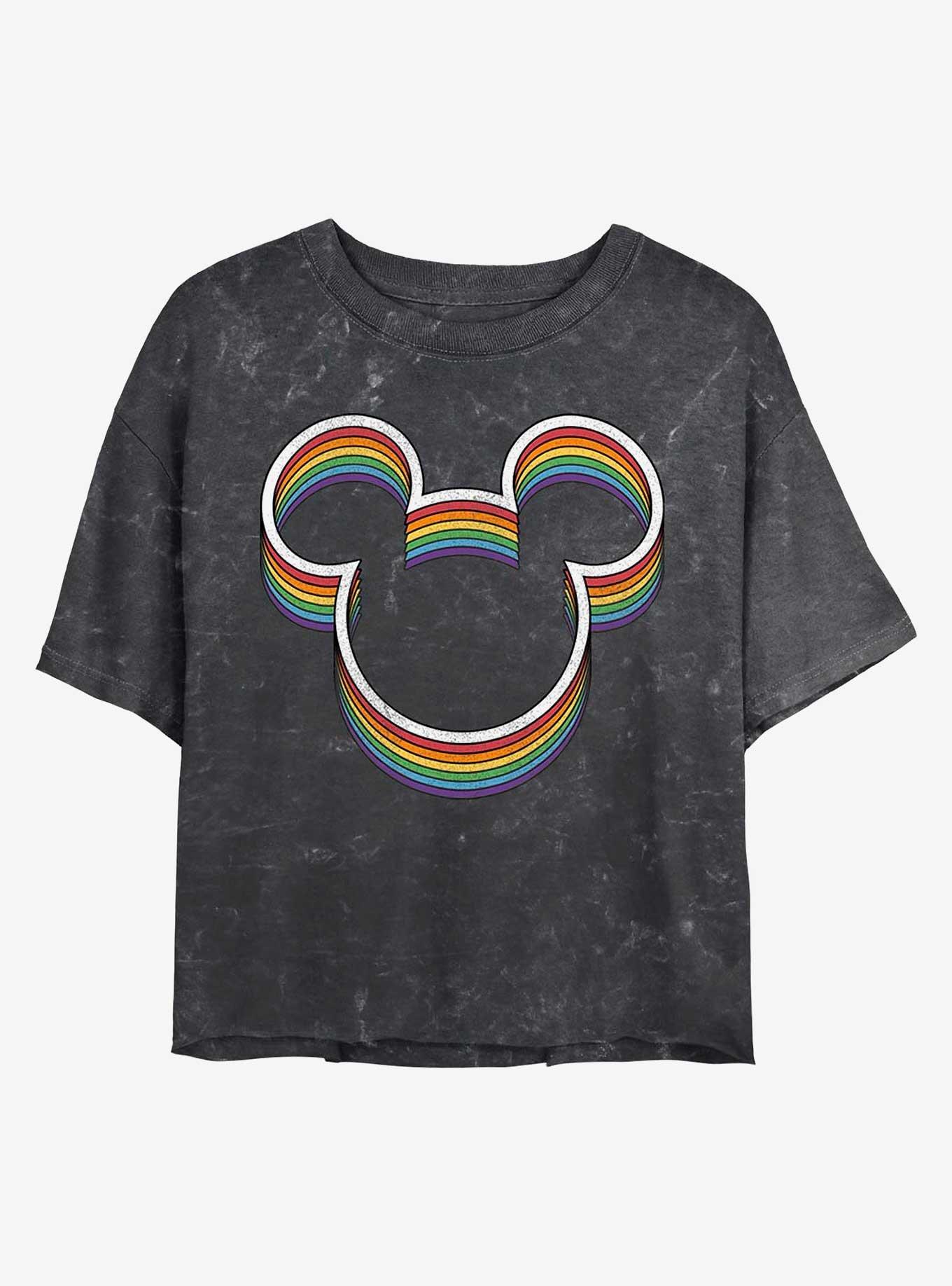 Disney Mickey Mouse Rainbow Ears Mineral Wash Crop Womens T-Shirt, , hi-res