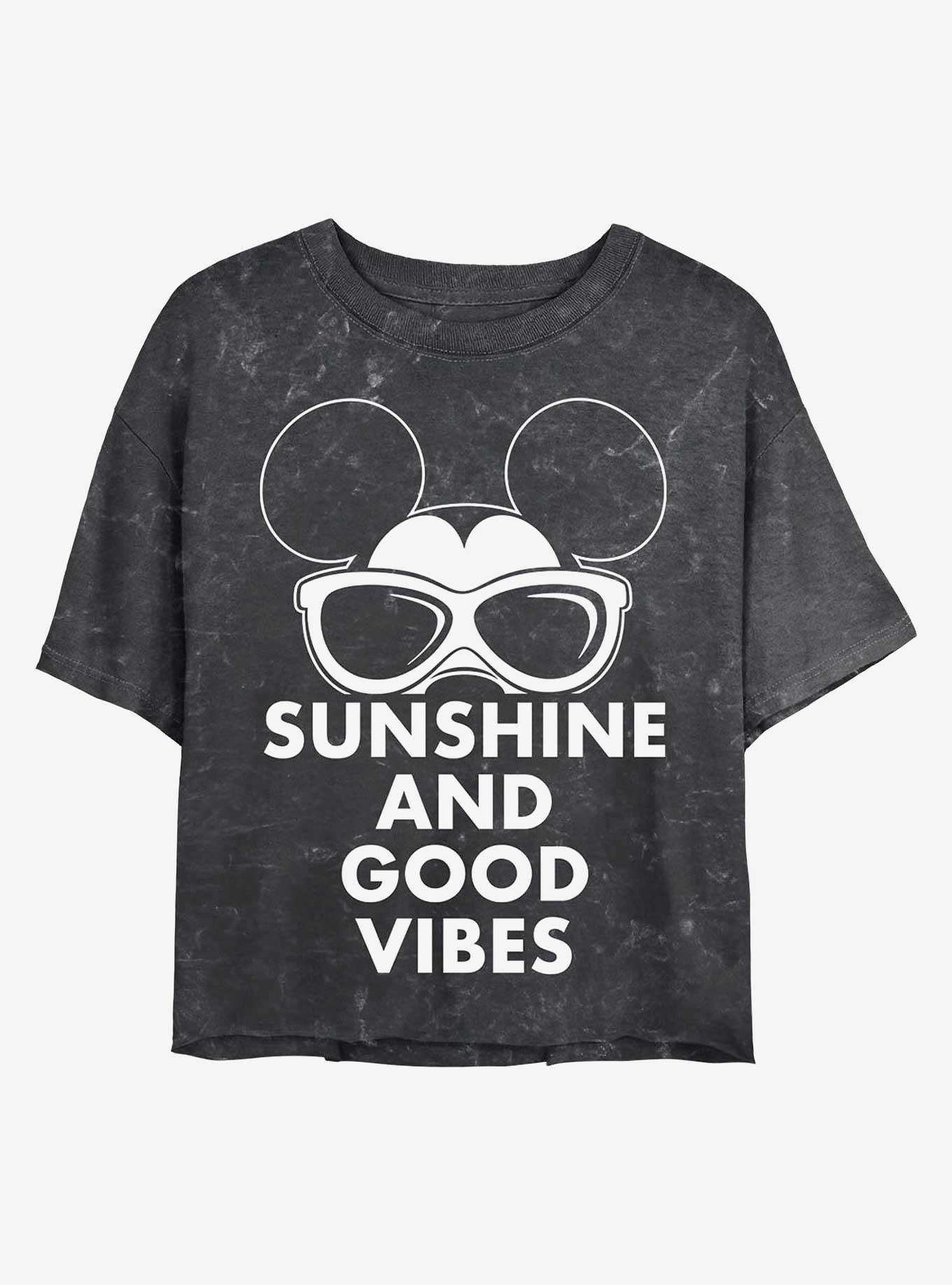 Disney Mickey Mouse Sunshine and Good Vibes Mineral Wash Crop Womens T-Shirt, , hi-res