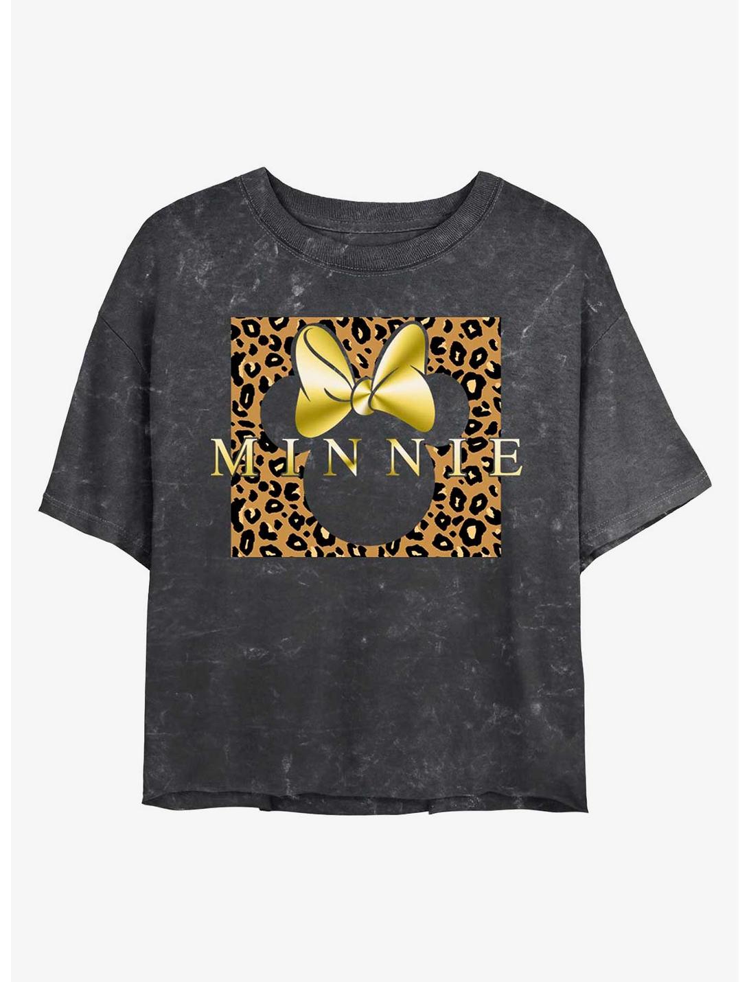 Disney Minnie Mouse Leopard Minnie Mineral Wash Crop Womens T-Shirt, BLACK, hi-res