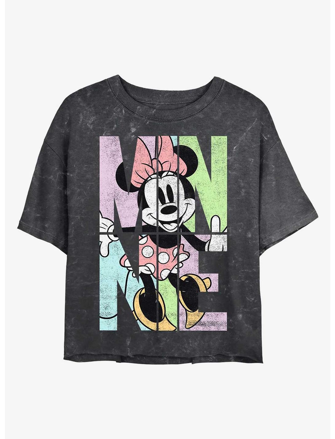 Disney Minnie Mouse Minnie Name Fill Mineral Wash Crop Womens T-Shirt, BLACK, hi-res