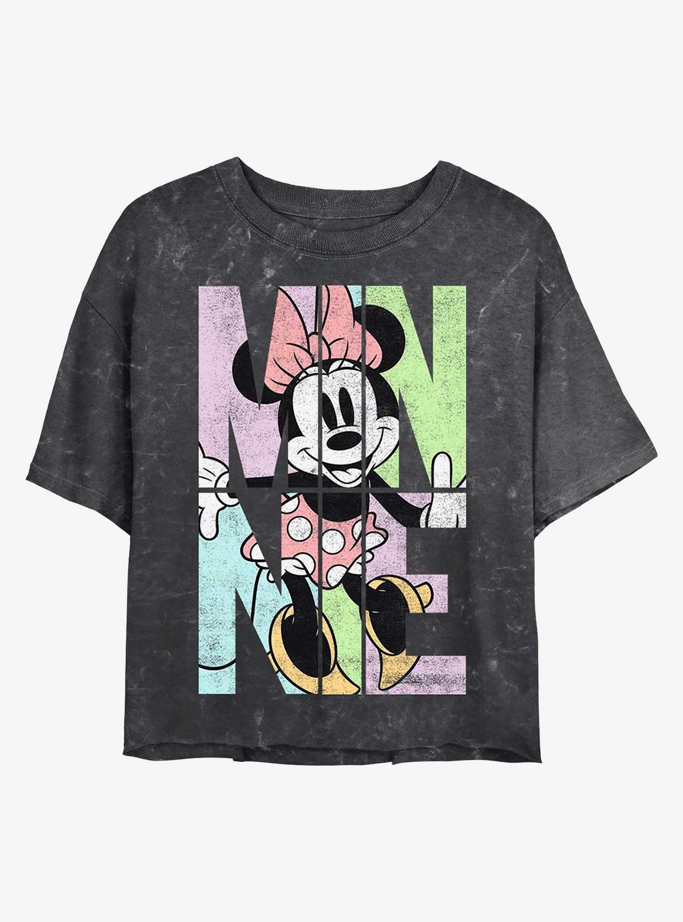 Disney Minnie Mouse Minnie Name Fill Mineral Wash Crop Womens T-Shirt, BLACK, hi-res