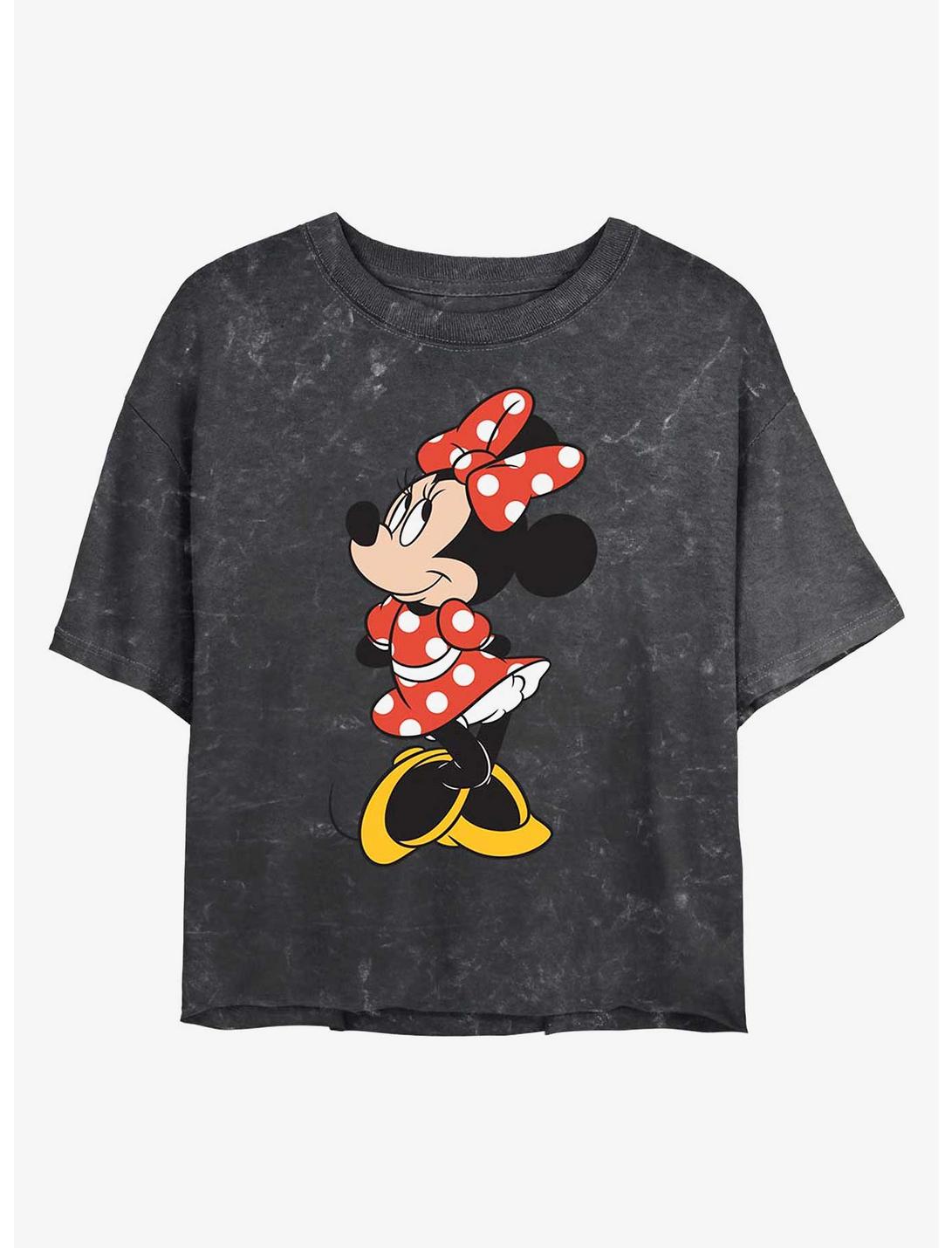 Disney Minnie Mouse Traditional Minnie Mineral Wash Crop Womens T-Shirt, BLACK, hi-res