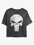 Marvel Distress Skull Mineral Wash Crop Womens T-Shirt, BLACK, hi-res