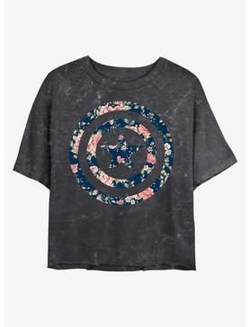 Marvel Floral Shield Mineral Wash Crop Womens T-Shirt, , hi-res