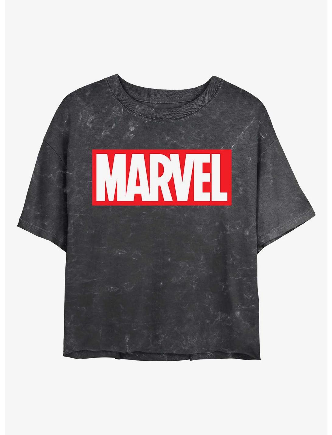 Marvel Logo Mineral Wash Crop Womens T-Shirt, BLACK, hi-res