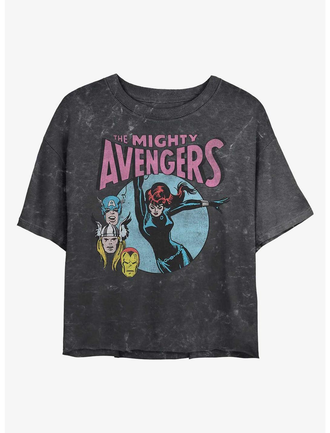 Marvel Retro Avengers Mineral Wash Crop Womens T-Shirt, BLACK, hi-res