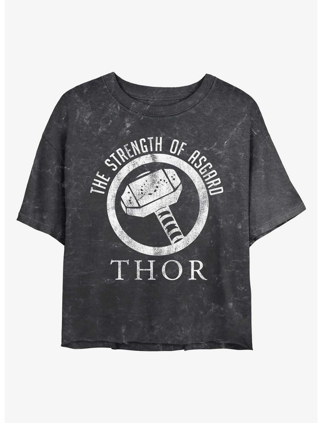 Marvel Thor Strength of Asgard Mineral Wash Crop Womens T-Shirt, BLACK, hi-res