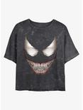 Marvel Venom Face Mineral Wash Crop Womens T-Shirt, BLACK, hi-res