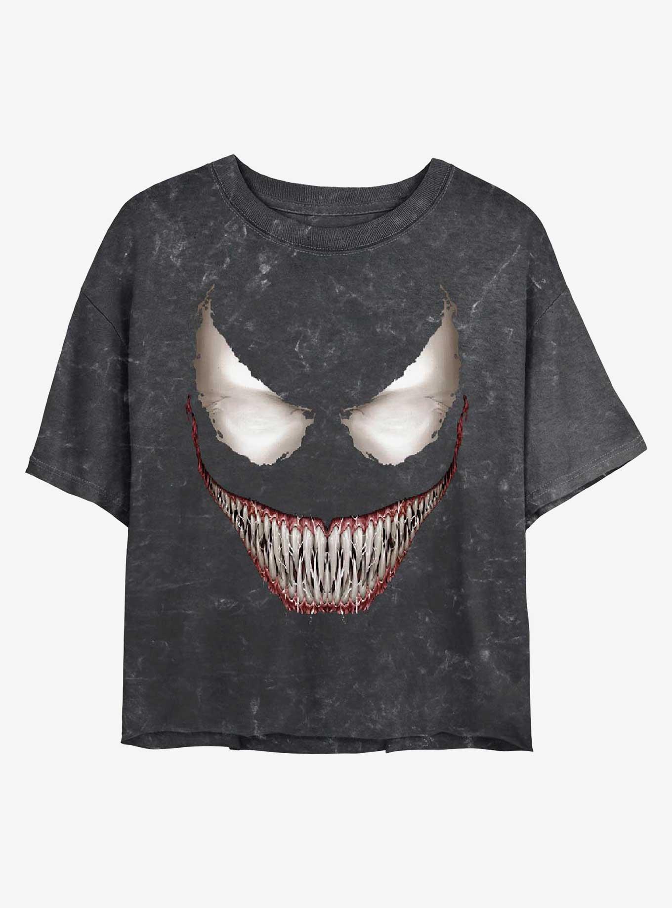 Marvel Venom Face Mineral Wash Crop Womens T-Shirt, , hi-res