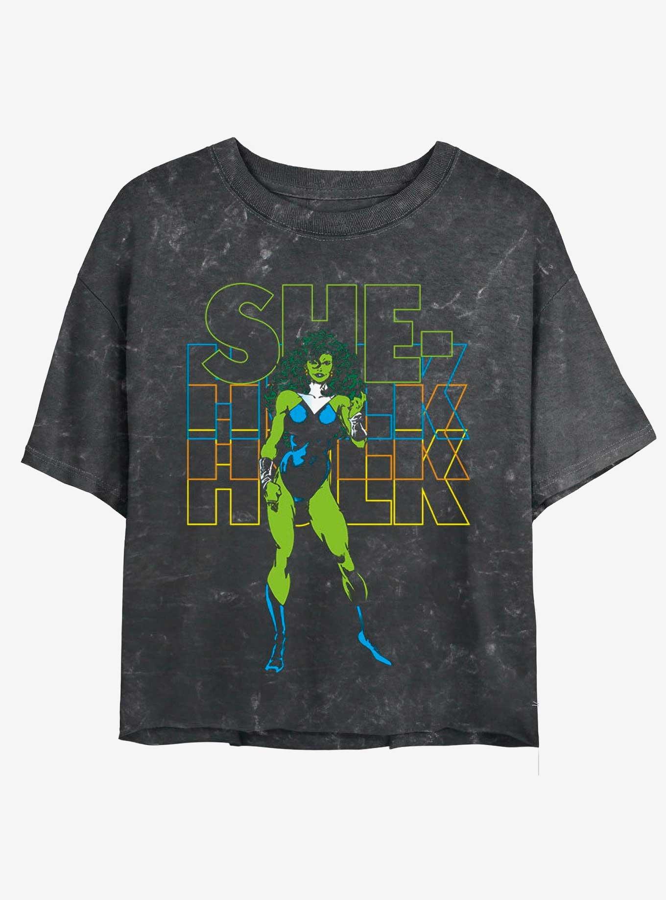 Marvel She Hulk Retro Mineral Wash Womens Crop T-Shirt, BLACK, hi-res