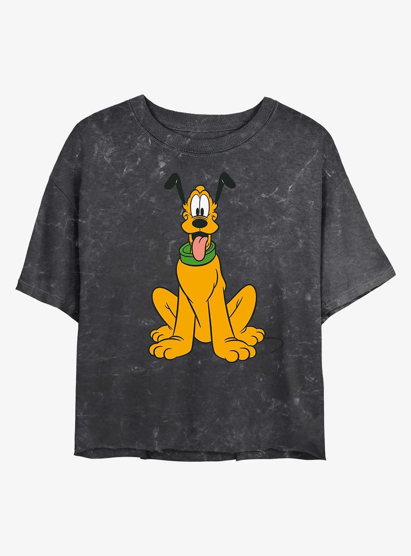 Disney Pluto Traditional Pluto Mineral Wash Crop Womens T-Shirt, BLACK, hi-res