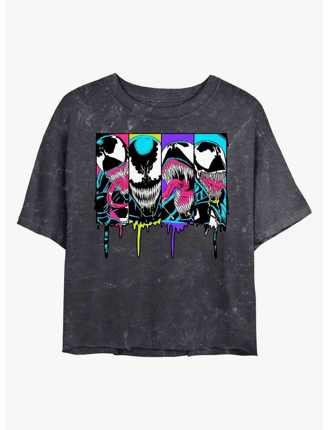 Marvel Venom Neon Venom Mineral Wash Crop Womens T-Shirt, BLACK, hi-res