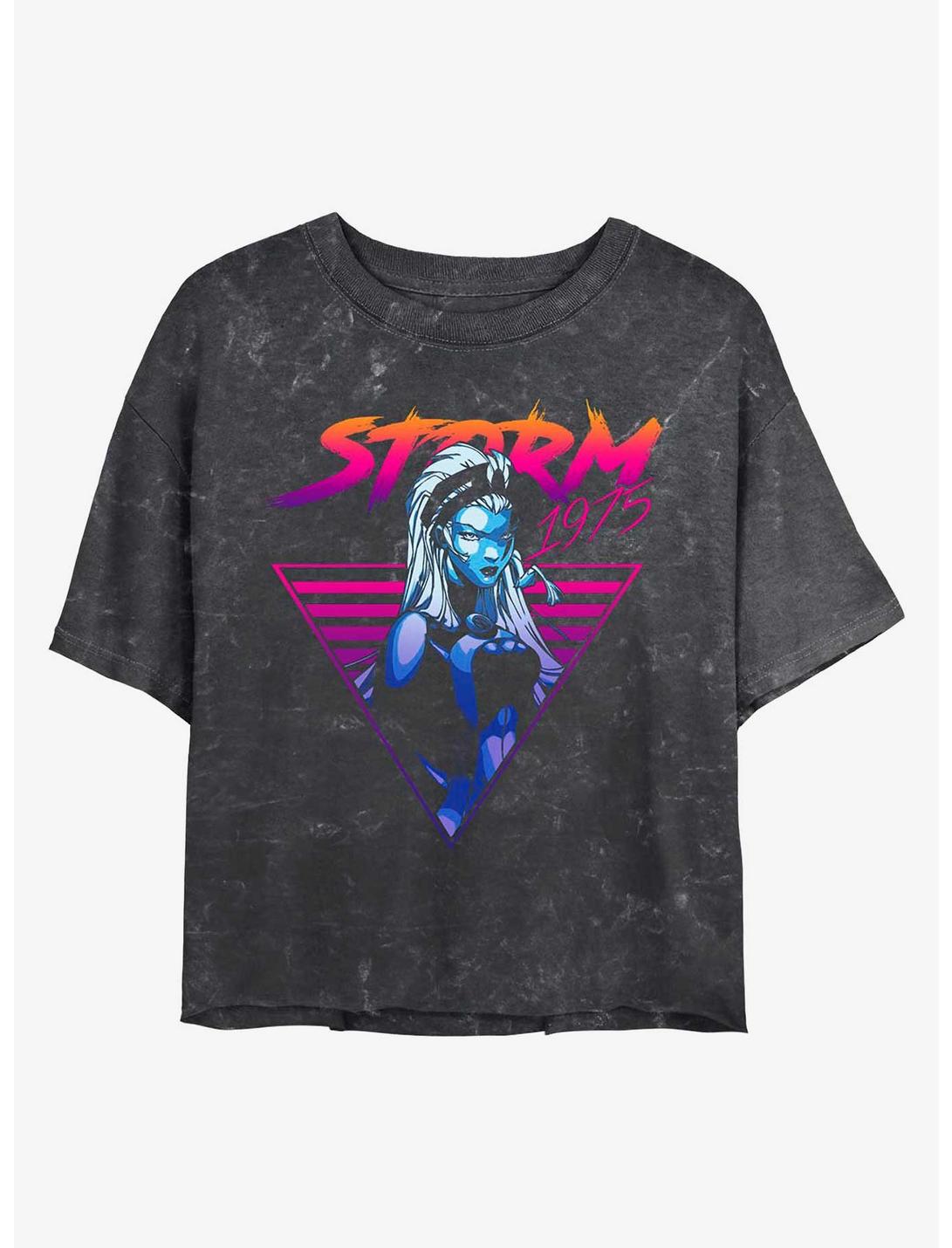 Marvel X-Men Neon Storm Mineral Wash Crop Womens T-Shirt, BLACK, hi-res