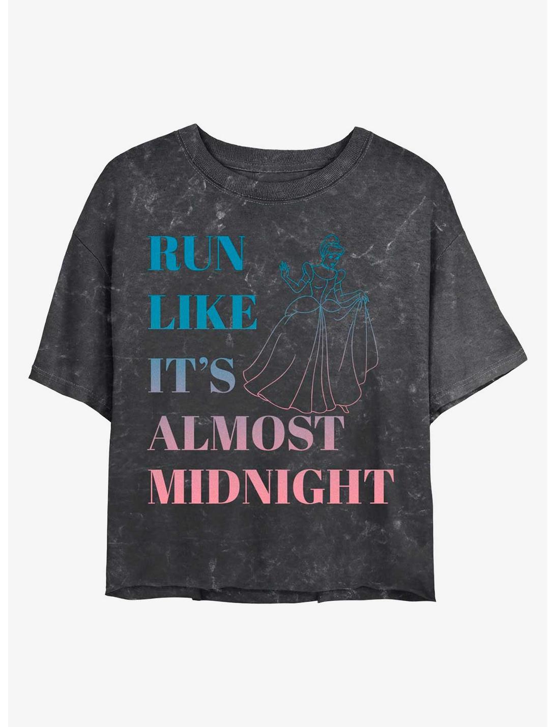 Disney Cinderella Run Like It's Almost Midnight Mineral Wash Crop Womens T-Shirt, BLACK, hi-res