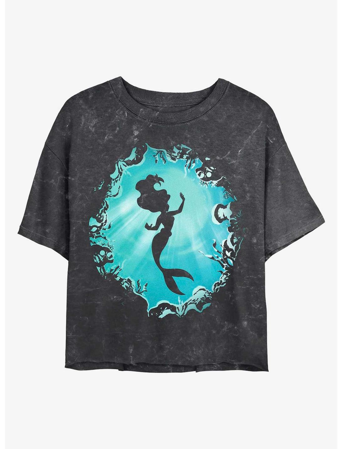 Disney Princesses Ariel's Grotto Mineral Wash Crop Womens T-Shirt, BLACK, hi-res